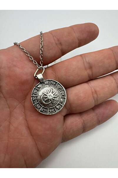 Herşey Nota 12 Zodiac Signs Unisex Necklace with Sun and Moon Figures – Astrology and Mystical Design