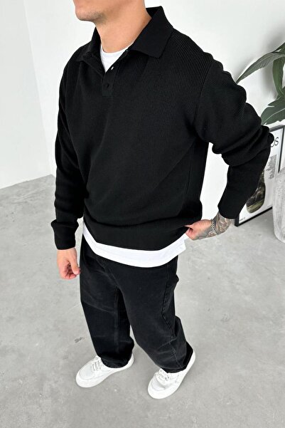 HAFKAGİYİM Black Basic Polo Neck Knit Sweater