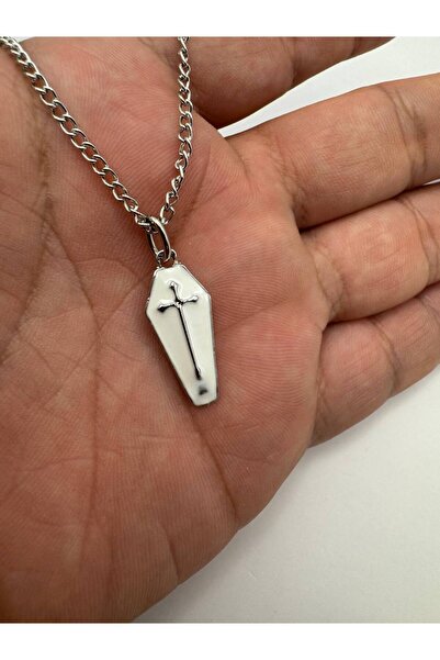 Herşey Nota Gothic Crusader Coffin Unisex Necklace – Antique Design with Flat Crushed Chain