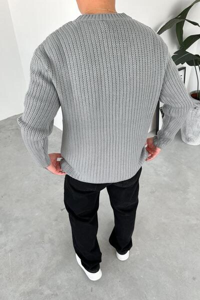 HAFKAGİYİM Gray Knitted Pattern Relaxed Knitwear Sweater