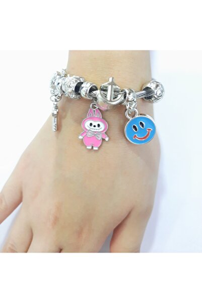 Tasarım سوار فولاذي لابوبو أزرق بتصميم الابتسامة قابل للتعديل للأطفال