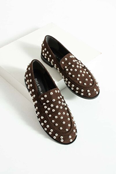 diclepolat Жіночі кавові замшеві лофери з заклепками Bold