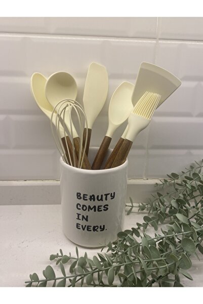 magical dreams Wooden Handle Silicone Serving Set- Ceramic Spoon Holder