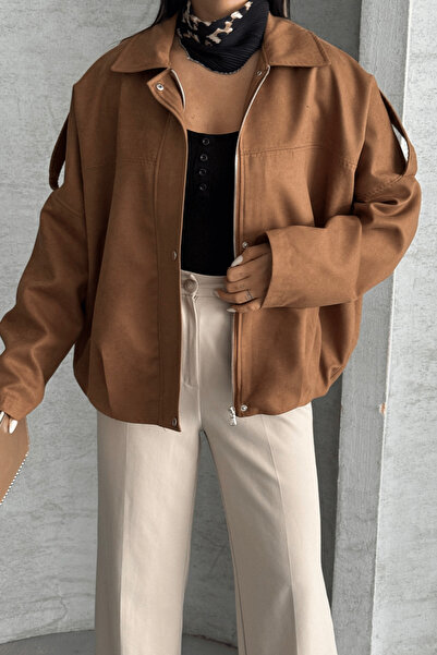 BEYBOS Бомбър яке с еполети от тъкан от велур - СВЕТЛОКАФЯВО