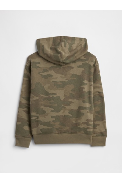GAP Erkek Çocuk Kamuflaj Relaxed Logo Kamuflaj Kapüşonlu Sweatshirt