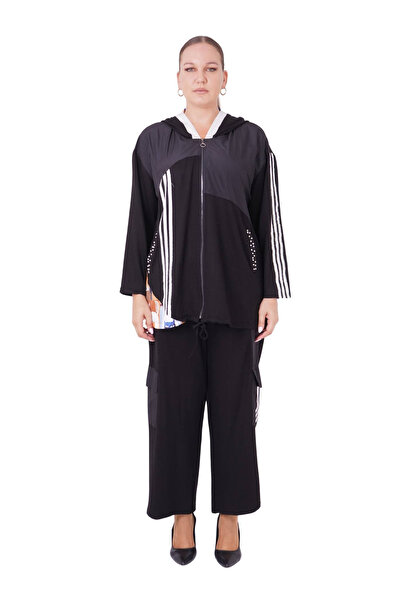 Darkmen Women's Plus Size Hooded Long Sleeve Black Bottom Top Two-Piece Suit