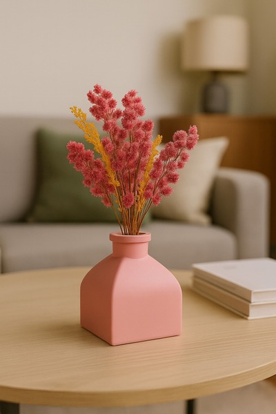 MİREVA Pembe Dekoratif Taş Mini Vazo – Modern Kare Tasarım – Minimalist Ev Aksesuarı