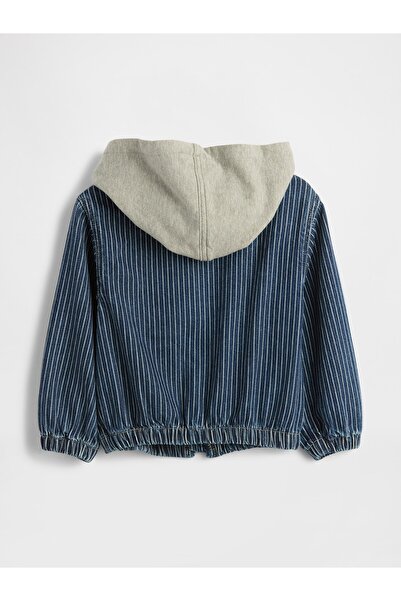 GAP Erkek Bebek Mavi Denim Çizgili Kapüşonlu Ceket