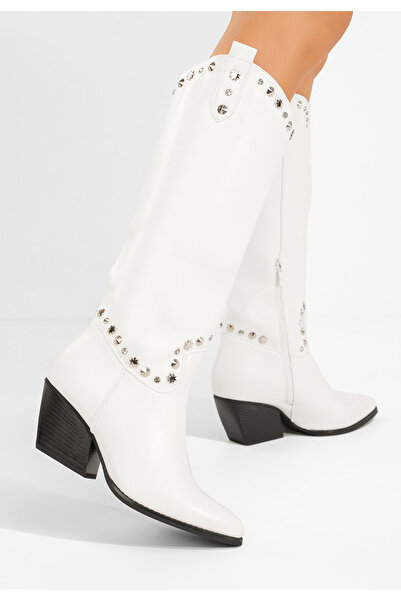 B T Shoes Bílé dámské kozačky Crisela