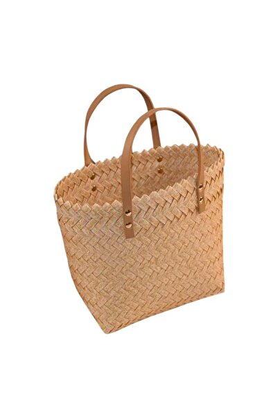 Gerenic سلة مصنوعة يدويًا بمقبض من الخيزران صديقة للبيئة