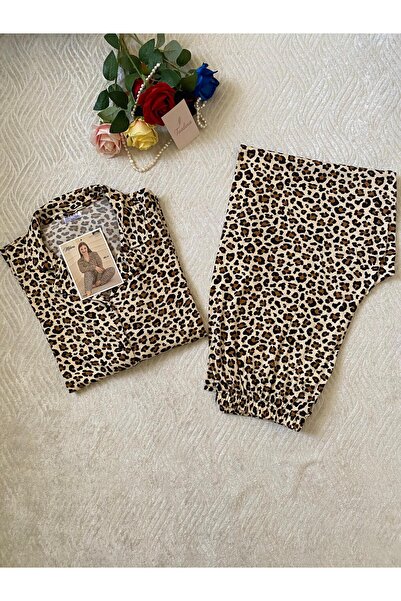 Mihra Büyük Beden Kadın Pijama Takımı Leopar Desen