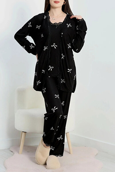 MARVELAS طقم بيجامة ثلاثي باللون الأسود مع شريط