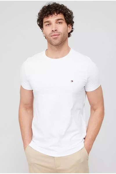 Tommy Hilfiger Slim fit dokuma pamuklu erkek tshirt siyah mw0mw27539