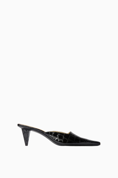Jude Iris 65, Black Croc Patterned Leather Pointed Toe Heeled Slippers