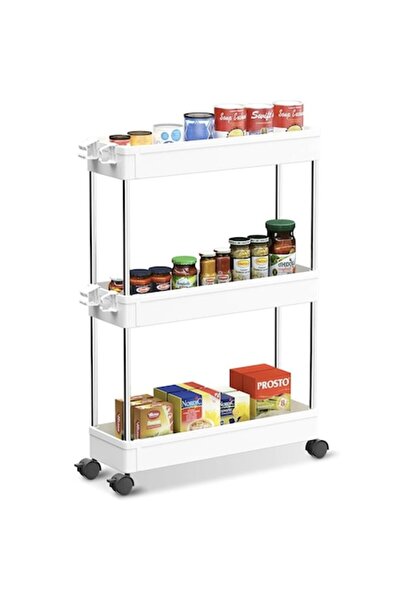 Quasar & Co. Raft de bucătărie cu roți, 3 rafturi, îngust, 40x12x61 cm, alb