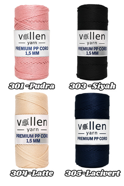 vollen yarn Polyester Makrome İpi 1.5 mm 100 g 150 m – 10’lu Paket, Supla ve Çanta ipi
