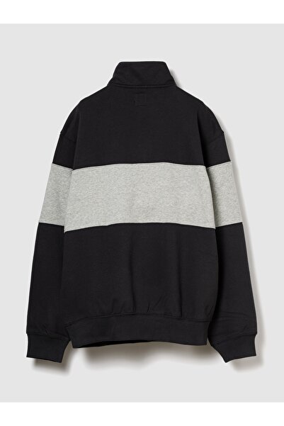 GAP Erkek Siyah VintageSoft Colorblock Logo Yarım Fermuarlı Sweatshirt