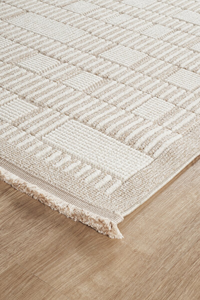 SİMEREV HALI HOME CONSEPT Krem Bej Yumuşak Bukleli Dokuma Halı Bukle Kilim Sa...