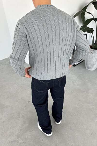 HAFKAGİYİM Gray Knitted Pattern Relaxed Knitwear Sweater