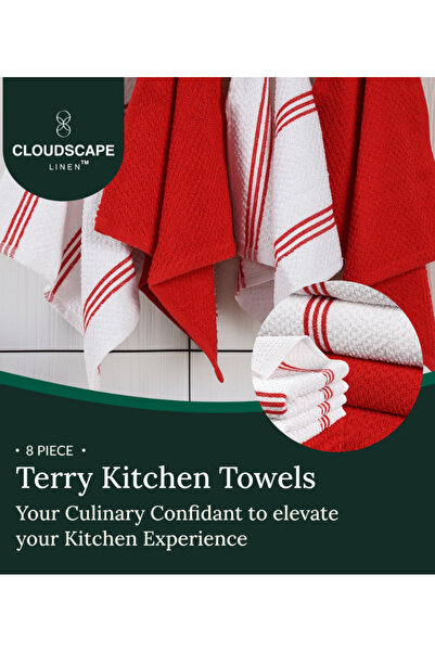 Cloud Scape Linen Terry Kitchen Towel and Dish Cloth Set-Pack of 8,Super Absorbent, Quick Drying Hand Towels