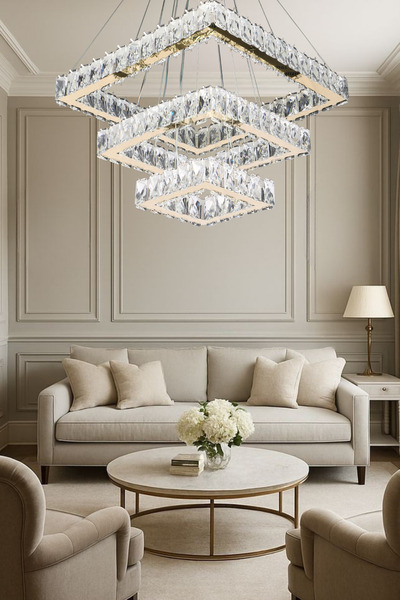 bestof tasarım Flora 3 Katlı Kristal Taşlı Gold Avize Kumandalı 3 Renk Yatak ...