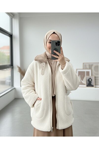 Modamorfo Πλεκτό παλτό με λεπτομέρεια Garni στο λαιμό και λεπτομέρεια επένδυσης στην εσωτερική τσέπη - Μπεζ