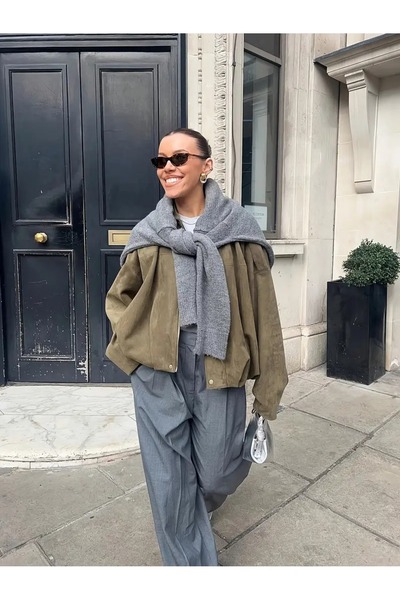 mirabella Women's New Season Oversize Bomber Lux Suede Jacket