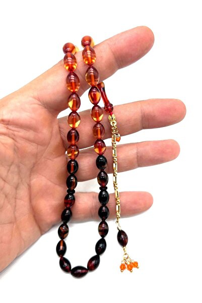 Kehribar Gift Special Design Block Material Prayer Beads - 7X10Mm - Barley Cu...