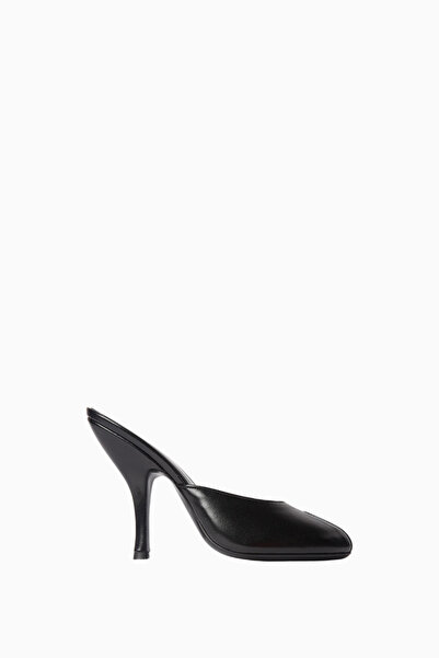 Jude Date 105, Black Leather Peep Toe Sculptural Heels, Handcrafted Slippers