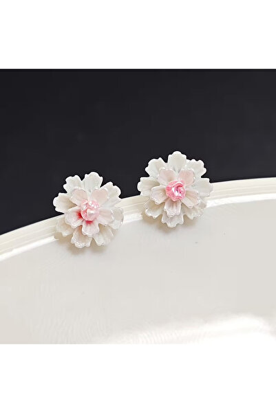 Silay mağaza Beyaz Papatya Küpe 925 gümüş(Minimal)