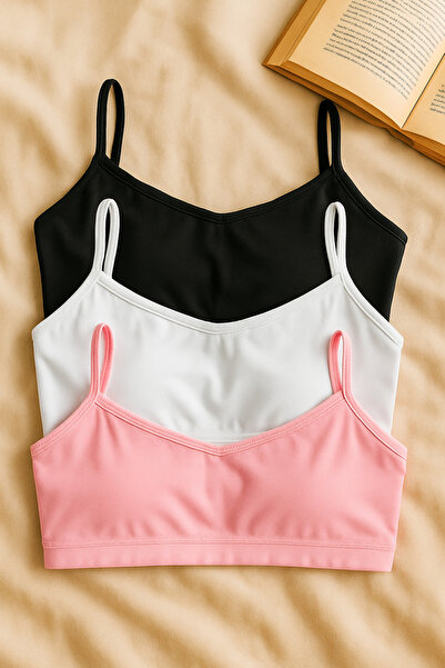 nesterinzar Women's 3-Pack Padded Sports Bra with String Straps Half Tank Top