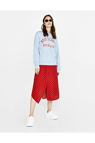 LOUD UNIVERSE سويت شيرت نسائي أزرق فاتح - بلوفر بياقة دائرية ورسومات "جبال غر...