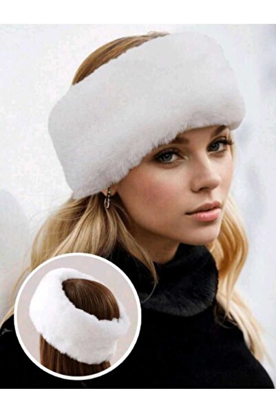 milio White Color Plush Hair Band, Bandana, Ear Warmer