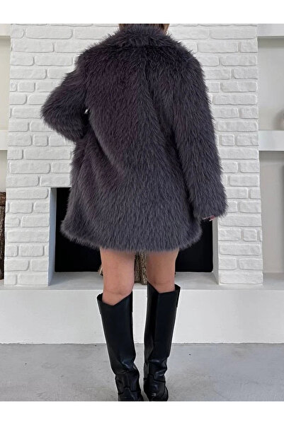 Buklemoda Anthracite Faux Fur Coat