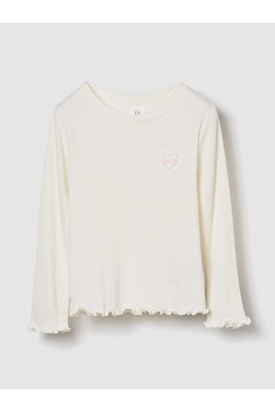 GAP Kız Bebek Kırık Beyaz Ribanalı Bisiklet Yaka T-Shirt