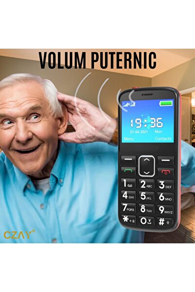 CZAY CZAY® Seniors Mobile Phone, Romanian, Hungarian, Large Screen, Color, Camera, Strong Volume, SOS, 2G
