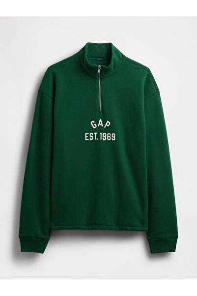 GAP Erkek Yeşil VintageSoft Oversized Logo Yarım Fermuarlı Sweatshirt