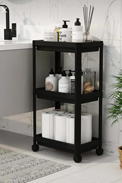 MEYA PİNE 3 Katlı Banyo Raf Ünitesi (PEGGY) Beyaz Banyo Düzenleyici Şampuanlı...