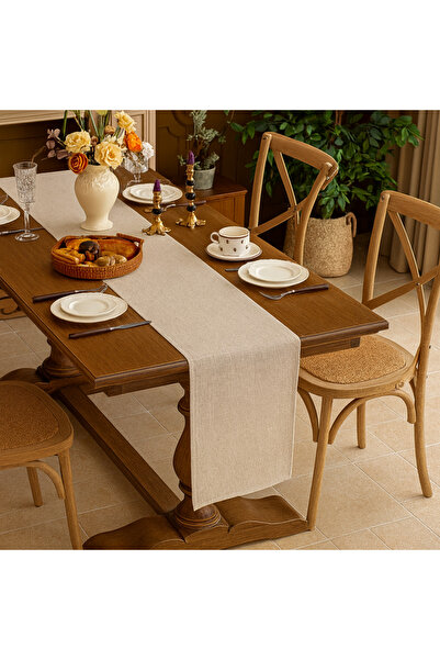 MiniStand مفرش طاولة من القماش الخام الطبيعي، ديكور أنيق لطاولة الطعام 35×210