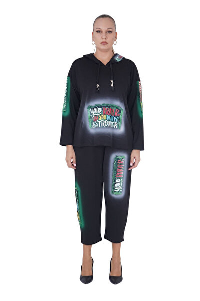 Darkmen Women's Plus Size Slogan Top and Bottom Two-Piece Set