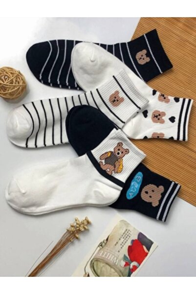 SOLMAZ جوارب مخططة بنقشة دمية دب (عبوة من 5 قطع)