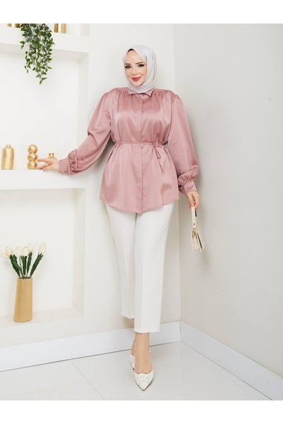nisanurfashion Women's Satin Pink Shirt