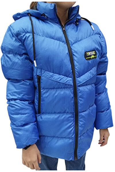 İrem Çocuk Giyim Boy's Vintage Emblem Blue Coat with Detachable Hood and Zipp...