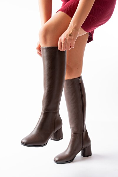 DURUNUN BUTİĞİ Dueda barna bőr sarkú (6 cm) cipzáras oldalsó csizma mindennapi használatra