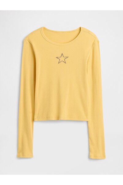 GAP Kız Çocuk Sarı Fitilli Pointelle T-Shirt