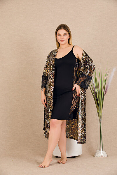 MOPİ Σετ νυχτικών με μακρυμάνικη ρόμπα και τιράντες, σε μεγάλο μέγεθος, πολύ ...