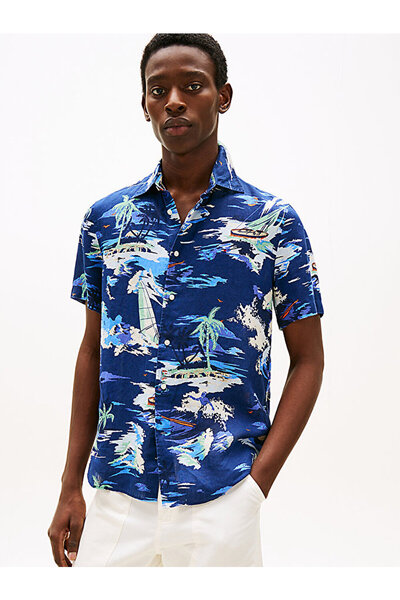 Tommy Hilfiger Men's Linen Vacation Print Shirt