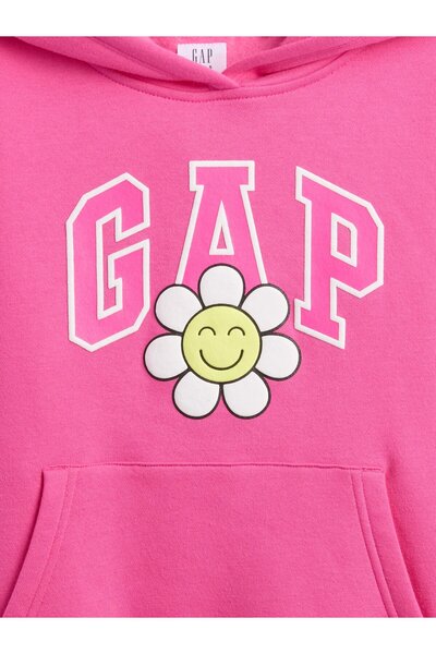 GAP Kız Çocuk Pembe Relaxed Logo Kapüşonlu Sweatshirt