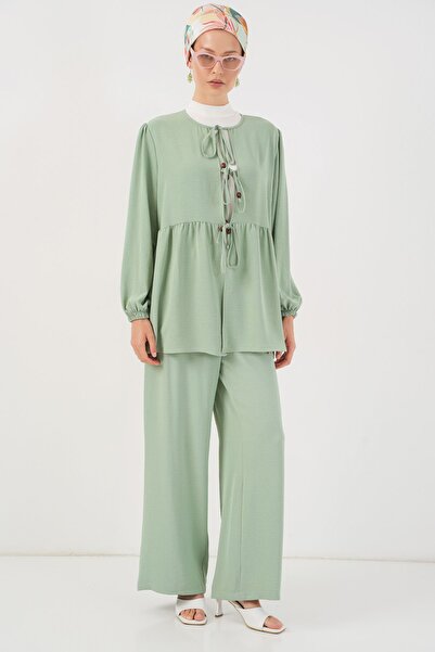 Hiccup Bdart Round Neck Long Tunic and Wide Leg Pants Set