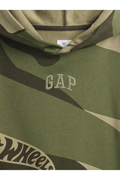 GAP Erkek Çocuk Yeşil Relaxed Logo Kapüşonlu Sweatshirt